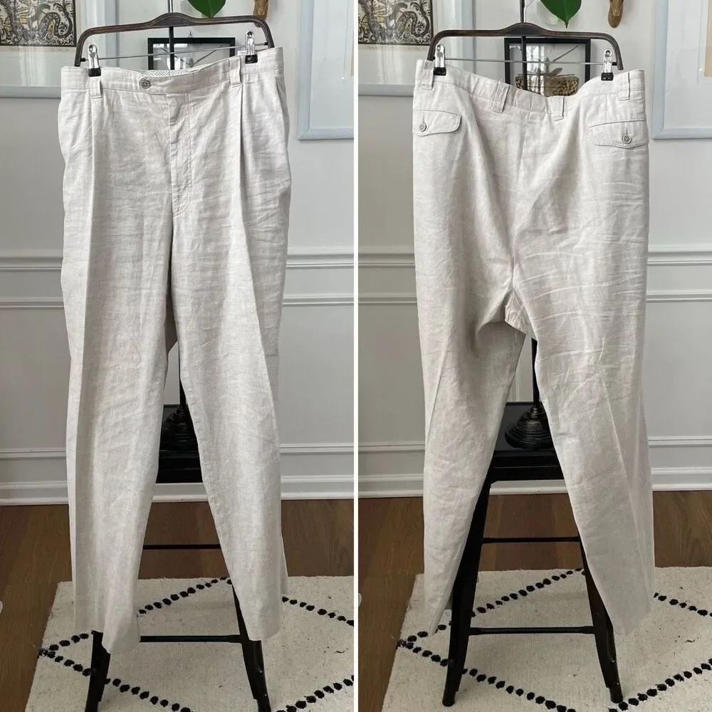 Saint Hilaire Cotton Linen Trousers Pants Pleat Flax 48R